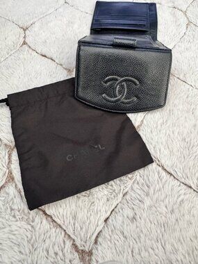 Chanel Caviar Timeless CC Compact Black Leather Wallet